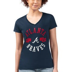 Atlanta Braves G-III 4Her by Carl Banks Women's Super-Slim Fit Lightweight City Graphic V-Neck T-Shirt Navy