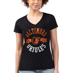 Baltimore Orioles G-III 4Her by Carl Banks Women's Super-Slim Fit Lightweight City Graphic V-Neck T-Shirt Black