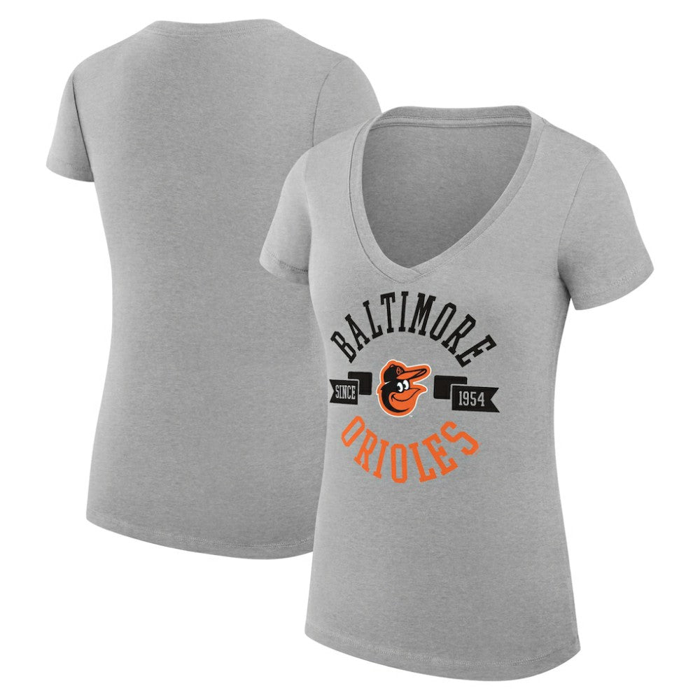 Baltimore Orioles G-III 4Her by Carl Banks Women's Super-Slim Fit Lightweight City Graphic V-Neck T-Shirt Heather Gray