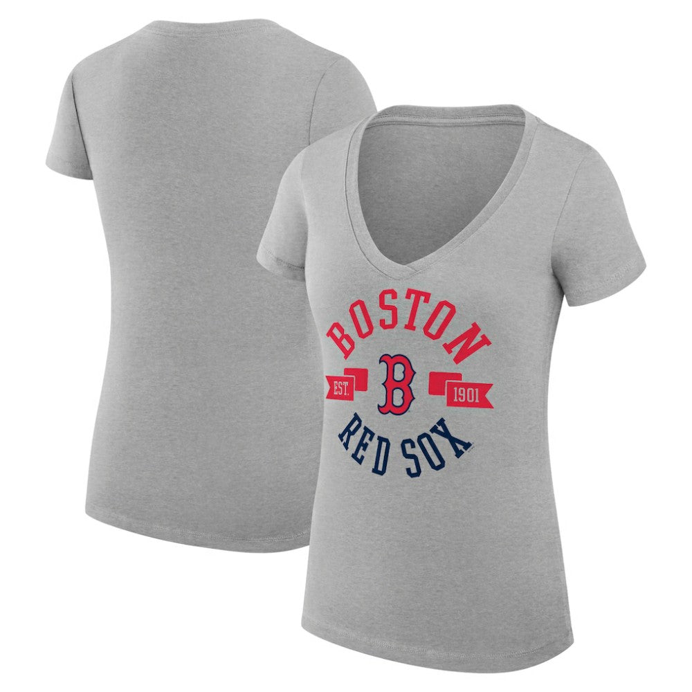 Boston Red Sox G-III 4Her by Carl Banks Women's Super-Slim Fit Lightweight City Graphic V-Neck T-Shirt Heather Gray