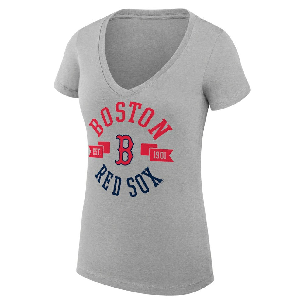 Boston Red Sox G-III 4Her by Carl Banks Women's Super-Slim Fit Lightweight City Graphic V-Neck T-Shirt Heather Gray
