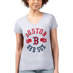 Boston Red Sox G-III 4Her by Carl Banks Women's Super-Slim Fit Lightweight City Graphic V-Neck T-Shirt Heather Gray