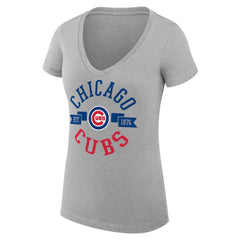 Chicago Cubs G-III 4Her by Carl Banks Women's Super-Slim Fit Lightweight City Graphic V-Neck T-Shirt Heather Gray