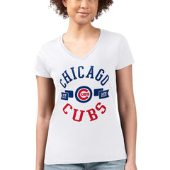 Chicago Cubs G-III 4Her by Carl Banks Women's Super-Slim Fit Lightweight City Graphic V-Neck T-Shirt White