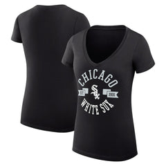 Chicago White Sox G-III 4Her by Carl Banks Women's Super-Slim Fit Lightweight City Graphic V-Neck T-Shirt Black