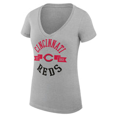 Cincinnati Reds G-III 4Her by Carl Banks Women's Super-Slim Fit Lightweight City Graphic V-Neck T-Shirt Heather Gray