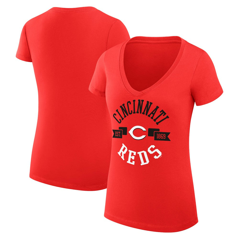 Cincinnati Reds G-III 4Her by Carl Banks Women's Super-Slim Fit Lightweight City Graphic V-Neck T-Shirt Red