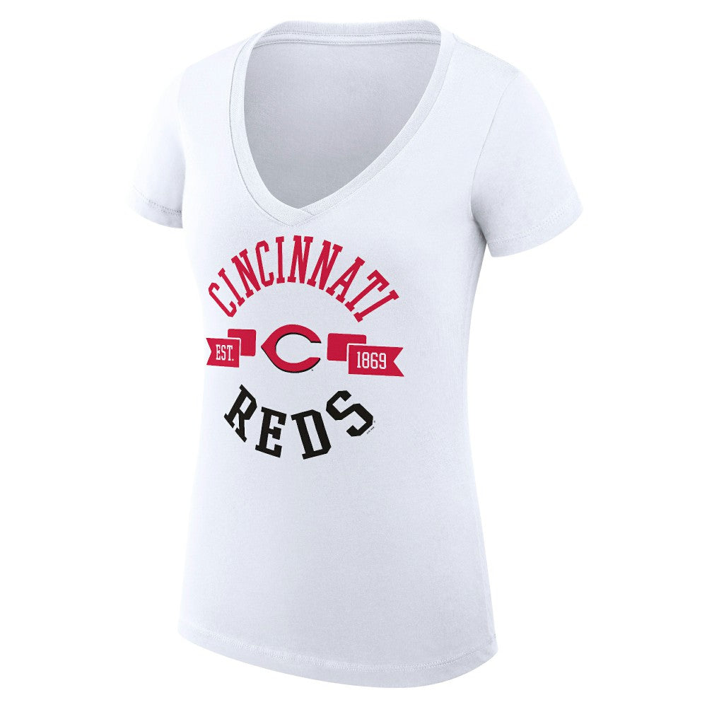 Cincinnati Reds G-III 4Her by Carl Banks Women's Super-Slim Fit Lightweight City Graphic V-Neck T-Shirt White