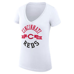 Cincinnati Reds G-III 4Her by Carl Banks Women's Super-Slim Fit Lightweight City Graphic V-Neck T-Shirt White