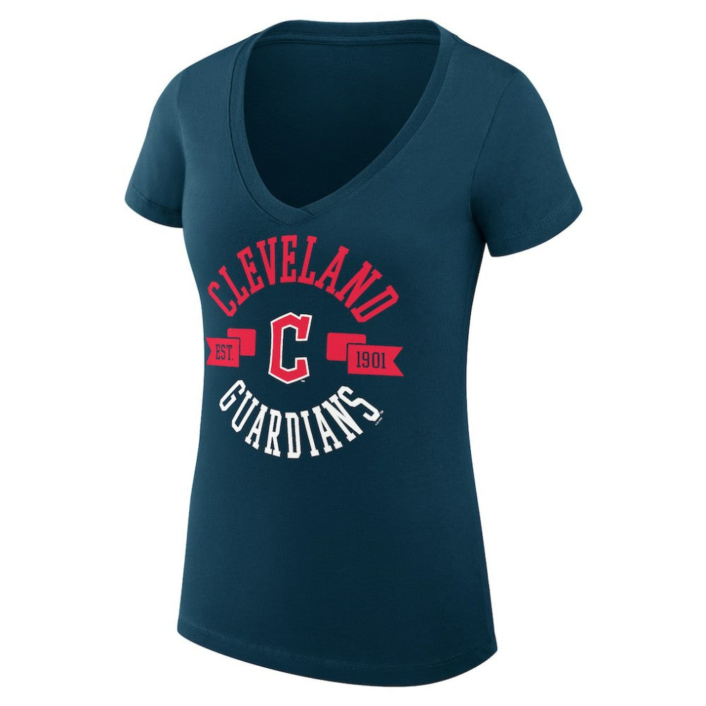 Cleveland Guardians G-III 4Her by Carl Banks Women's Super-Slim Fit Lightweight City Graphic V-Neck T-Shirt Navy