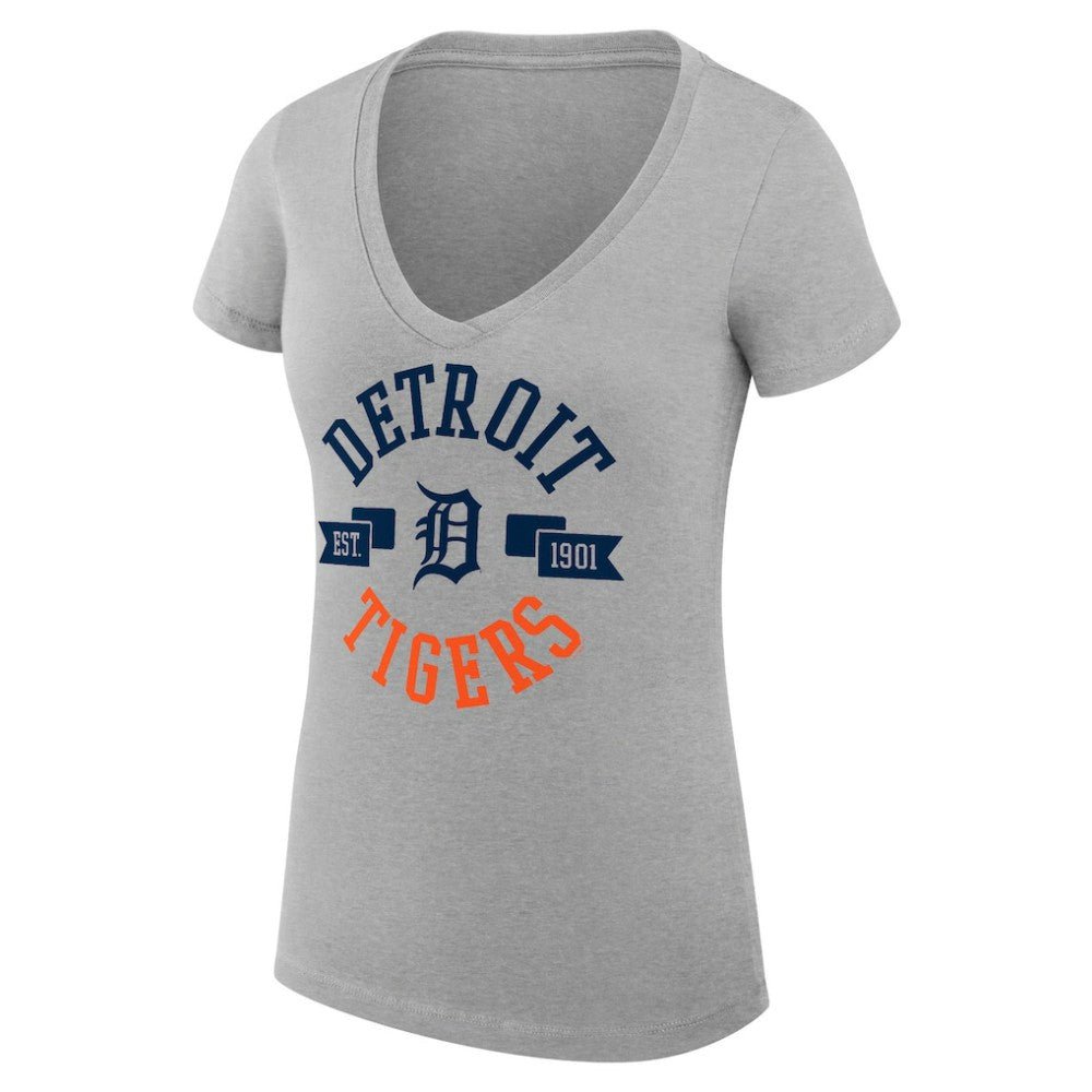 Detroit Tigers G-III 4Her by Carl Banks Women's Super-Slim Fit Lightweight City Graphic V-Neck T-Shirt Heather Gray
