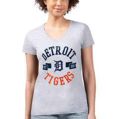 Detroit Tigers G-III 4Her by Carl Banks Women's Super-Slim Fit Lightweight City Graphic V-Neck T-Shirt Heather Gray