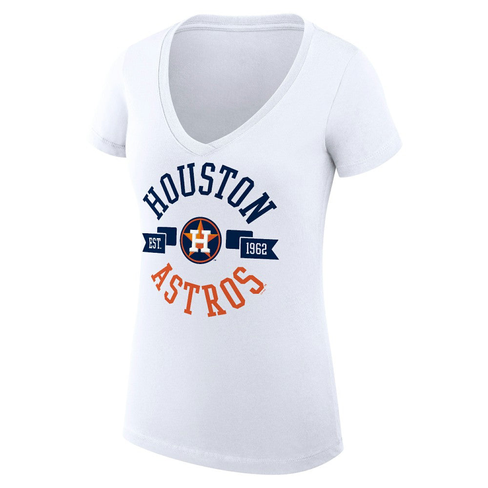 Houston Astros G-III 4Her by Carl Banks Women's Super-Slim Fit Lightweight City Graphic V-Neck T-Shirt White