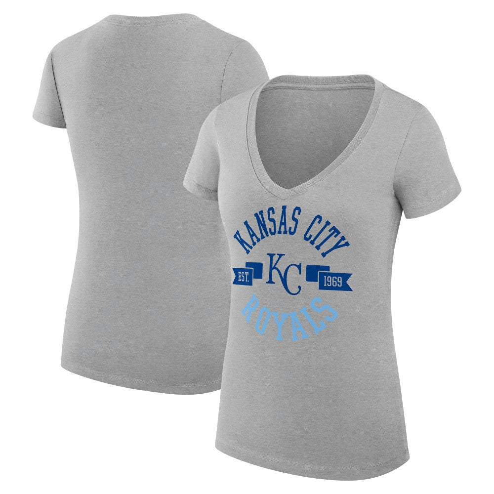 Kansas City Royals G-III 4Her by Carl Banks Women's Super-Slim Fit Lightweight City Graphic V-Neck T-Shirt Heather Gray