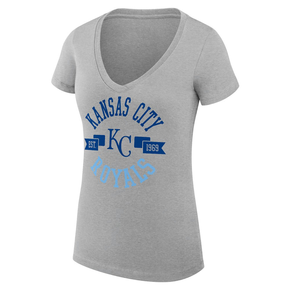 Kansas City Royals G-III 4Her by Carl Banks Women's Super-Slim Fit Lightweight City Graphic V-Neck T-Shirt Heather Gray