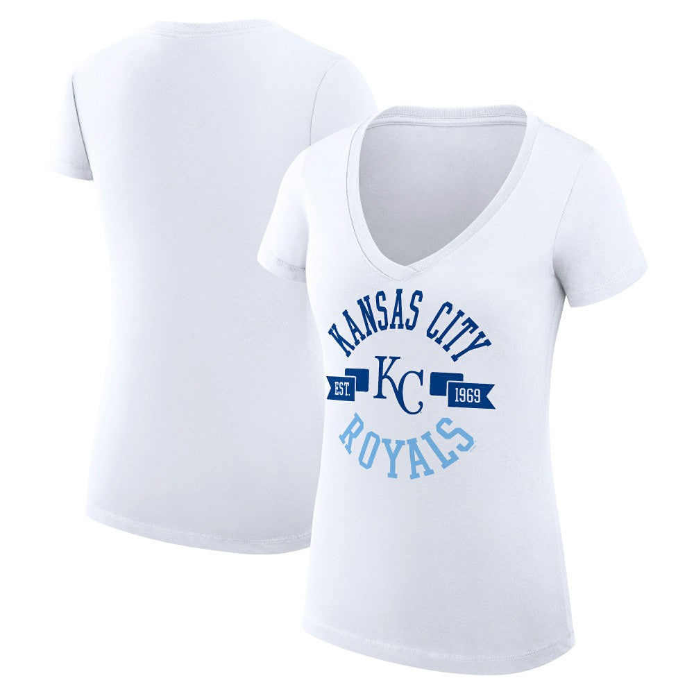 Kansas City Royals G-III 4Her by Carl Banks Women's Super-Slim Fit Lightweight City Graphic V-Neck T-Shirt White