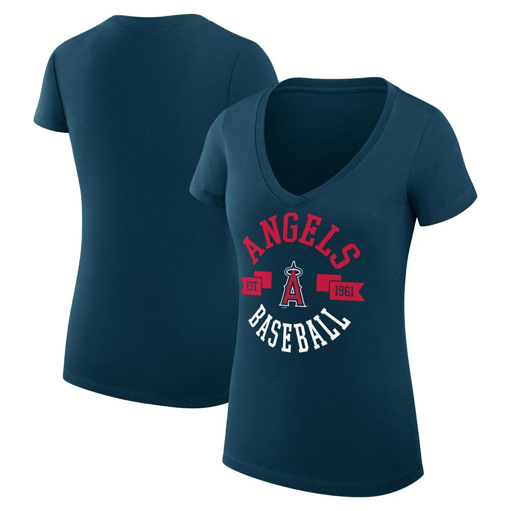 Los Angeles Angels G-III 4Her by Carl Banks Women's Super-Slim Fit Lightweight City Graphic V-Neck T-Shirt Navy