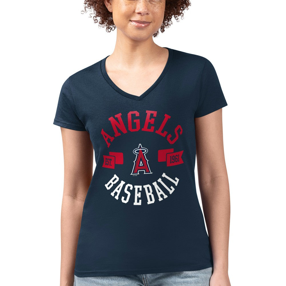 Los Angeles Angels G-III 4Her by Carl Banks Women's Super-Slim Fit Lightweight City Graphic V-Neck T-Shirt Navy