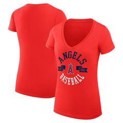 Los Angeles Angels G-III 4Her by Carl Banks Women's Super-Slim Fit Lightweight City Graphic V-Neck T-Shirt Red