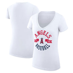 Los Angeles Angels G-III 4Her by Carl Banks Women's Super-Slim Fit Lightweight City Graphic V-Neck T-Shirt White