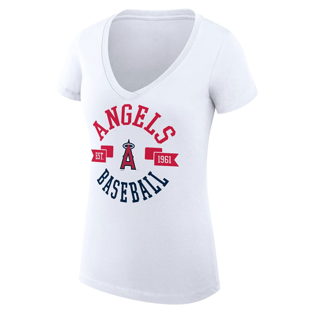 Los Angeles Angels G-III 4Her by Carl Banks Women's Super-Slim Fit Lightweight City Graphic V-Neck T-Shirt White