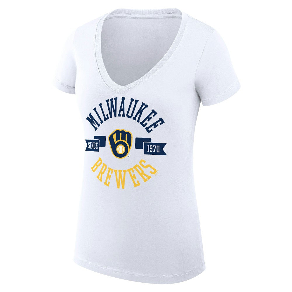 Milwaukee Brewers G-III 4Her by Carl Banks Women's Super-Slim Fit Lightweight City Graphic V-Neck T-Shirt White