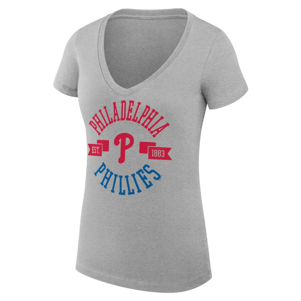 Philadelphia Phillies G-III 4Her by Carl Banks Women's Super-Slim Fit Lightweight City Graphic V-Neck T-Shirt Heather Gray
