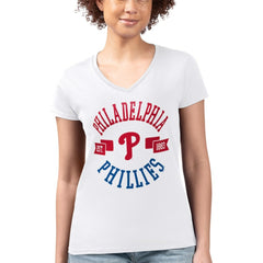 Philadelphia Phillies G-III 4Her by Carl Banks Women's Super-Slim Fit Lightweight City Graphic V-Neck T-Shirt White