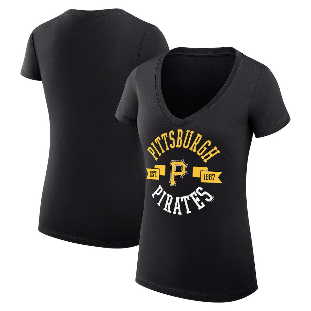 Pittsburgh Pirates G-III 4Her by Carl Banks Women's Super-Slim Fit Lightweight City Graphic V-Neck T-Shirt Black
