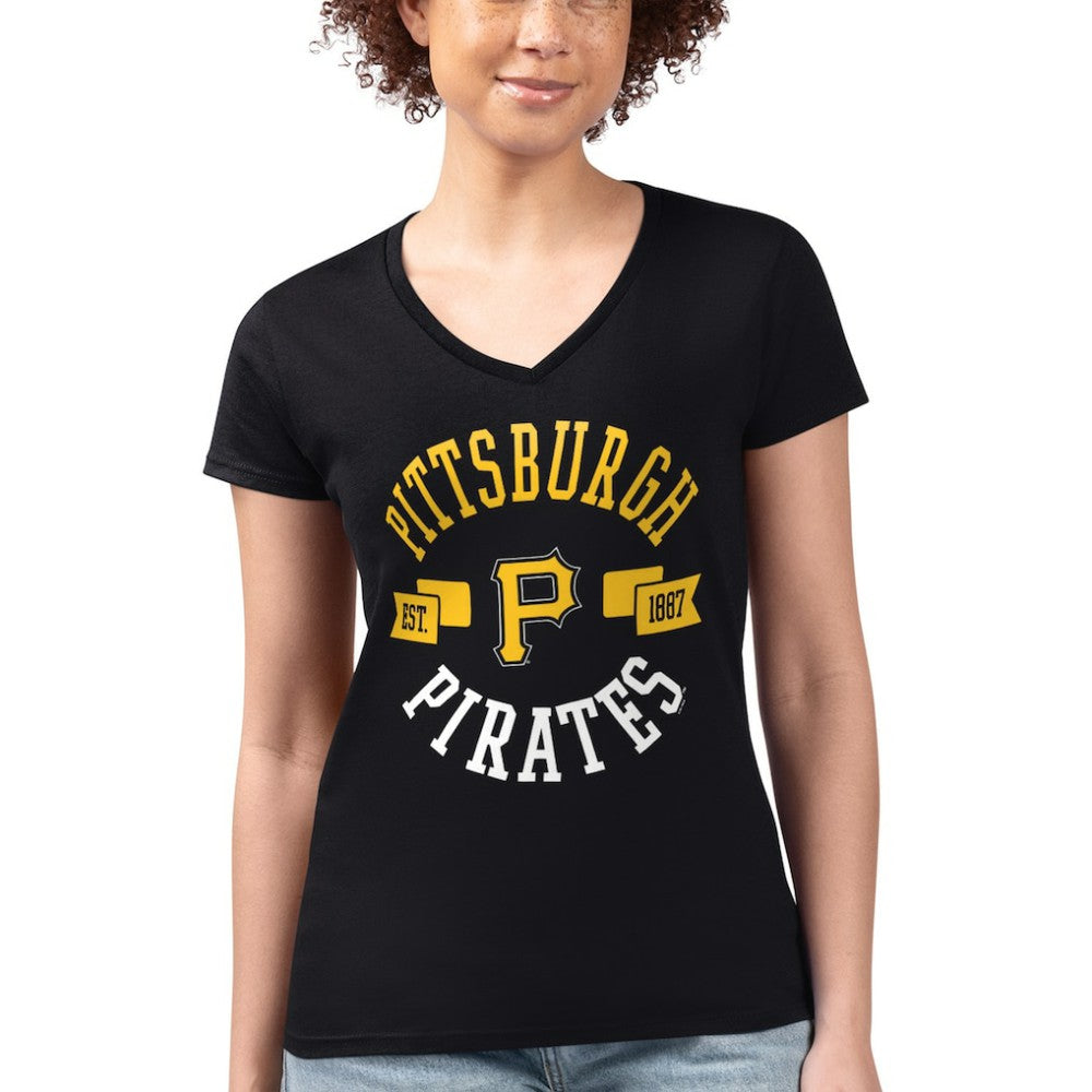 Pittsburgh Pirates G-III 4Her by Carl Banks Women's Super-Slim Fit Lightweight City Graphic V-Neck T-Shirt Black
