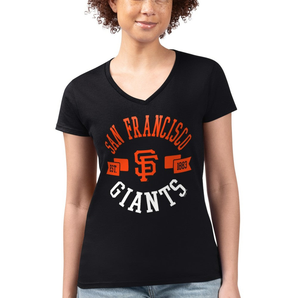 San Francisco Giants G-III 4Her by Carl Banks Women's Super-Slim Fit Lightweight City Graphic V-Neck T-Shirt Black