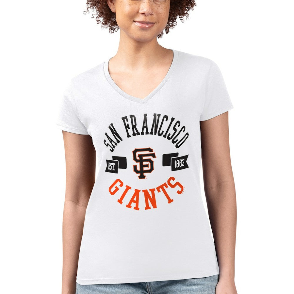 San Francisco Giants G-III 4Her by Carl Banks Women's Super-Slim Fit Lightweight City Graphic V-Neck T-Shirt White