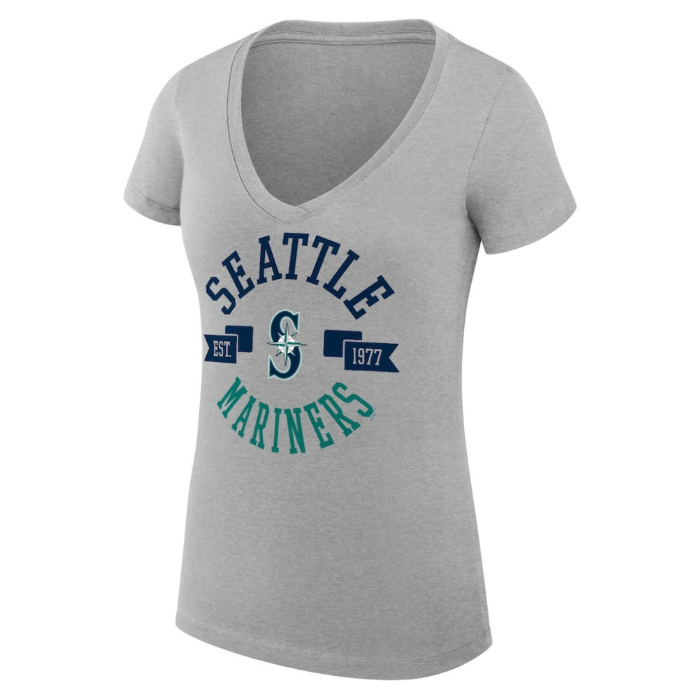 Seattle Mariners G-III 4Her by Carl Banks Women's Super-Slim Fit Lightweight City Graphic V-Neck T-Shirt Heather Gray