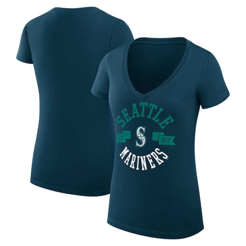 Seattle Mariners G-III 4Her by Carl Banks Women's Super-Slim Fit Lightweight City Graphic V-Neck T-Shirt Navy