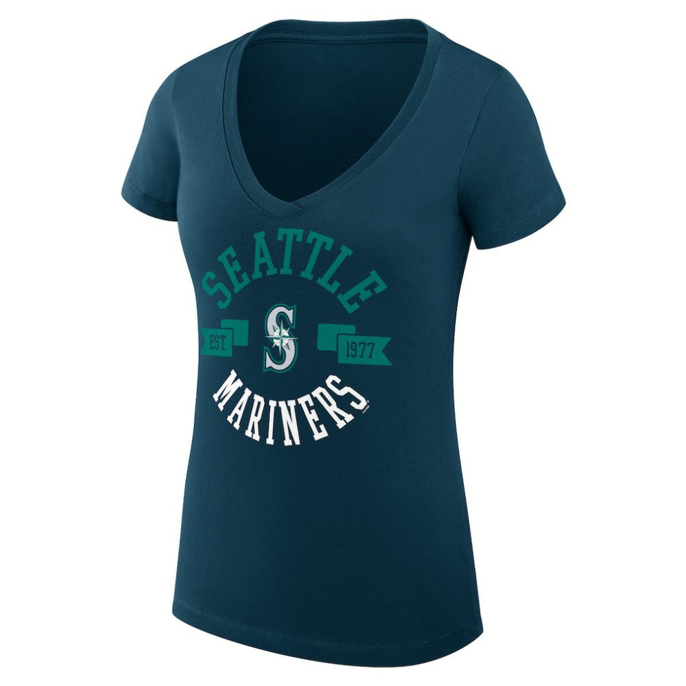 Seattle Mariners G-III 4Her by Carl Banks Women's Super-Slim Fit Lightweight City Graphic V-Neck T-Shirt Navy