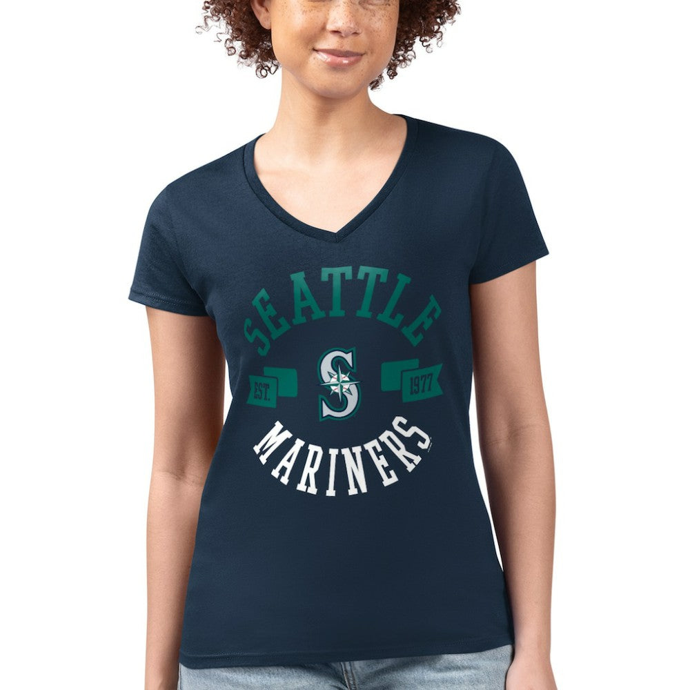Seattle Mariners G-III 4Her by Carl Banks Women's Super-Slim Fit Lightweight City Graphic V-Neck T-Shirt Navy