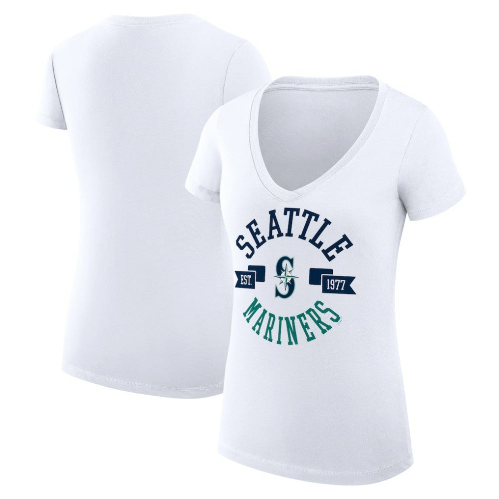 Seattle Mariners G-III 4Her by Carl Banks Women's Super-Slim Fit Lightweight City Graphic V-Neck T-Shirt White