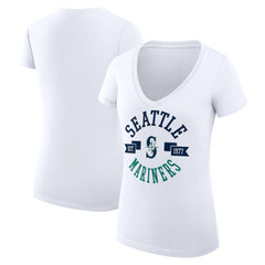Seattle Mariners G-III 4Her by Carl Banks Women's Super-Slim Fit Lightweight City Graphic V-Neck T-Shirt White