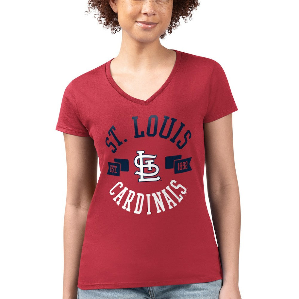 St. Louis Cardinals G-III 4Her by Carl Banks Women's Super-Slim Fit Lightweight City Graphic V-Neck T-Shirt Red