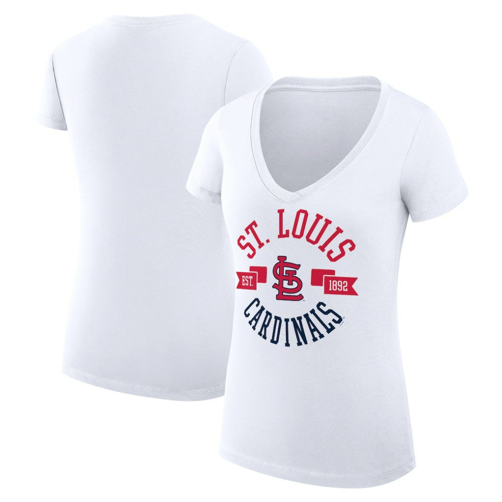 St. Louis Cardinals G-III 4Her by Carl Banks Women's Super-Slim Fit Lightweight City Graphic V-Neck T-Shirt White