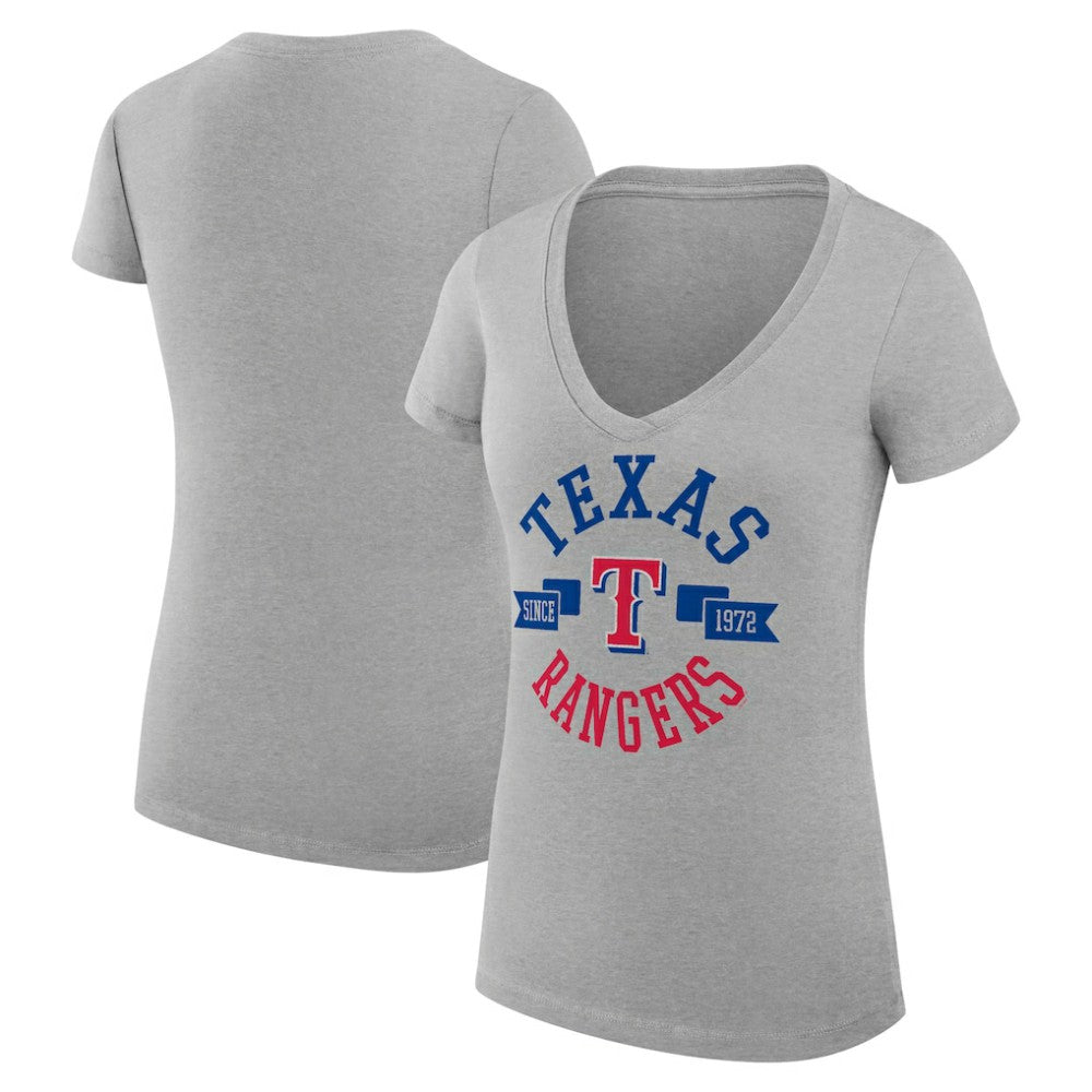 Texas Rangers G-III 4Her by Carl Banks Women's Super-Slim Fit Lightweight City Graphic V-Neck T-Shirt Heather Gray