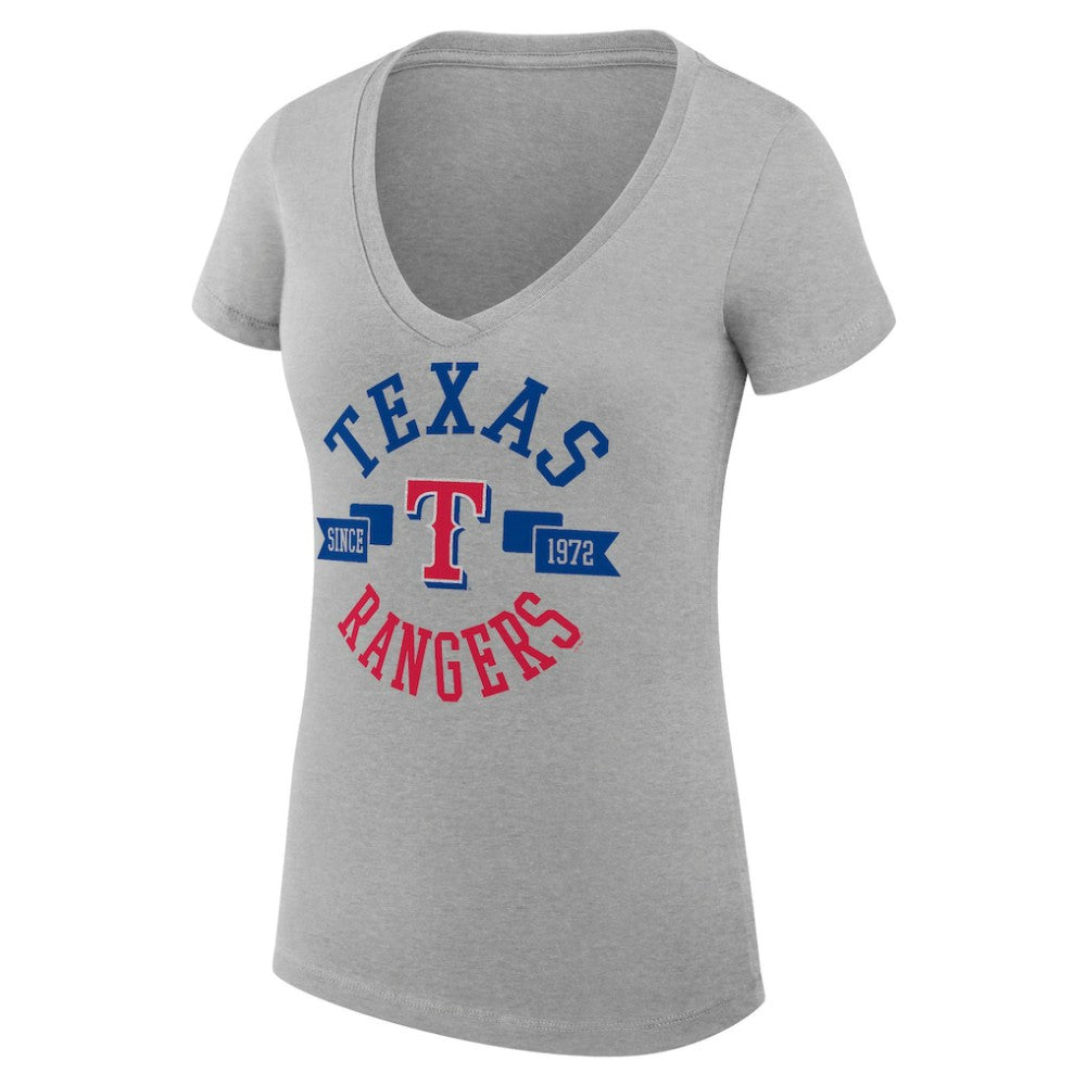 Texas Rangers G-III 4Her by Carl Banks Women's Super-Slim Fit Lightweight City Graphic V-Neck T-Shirt Heather Gray