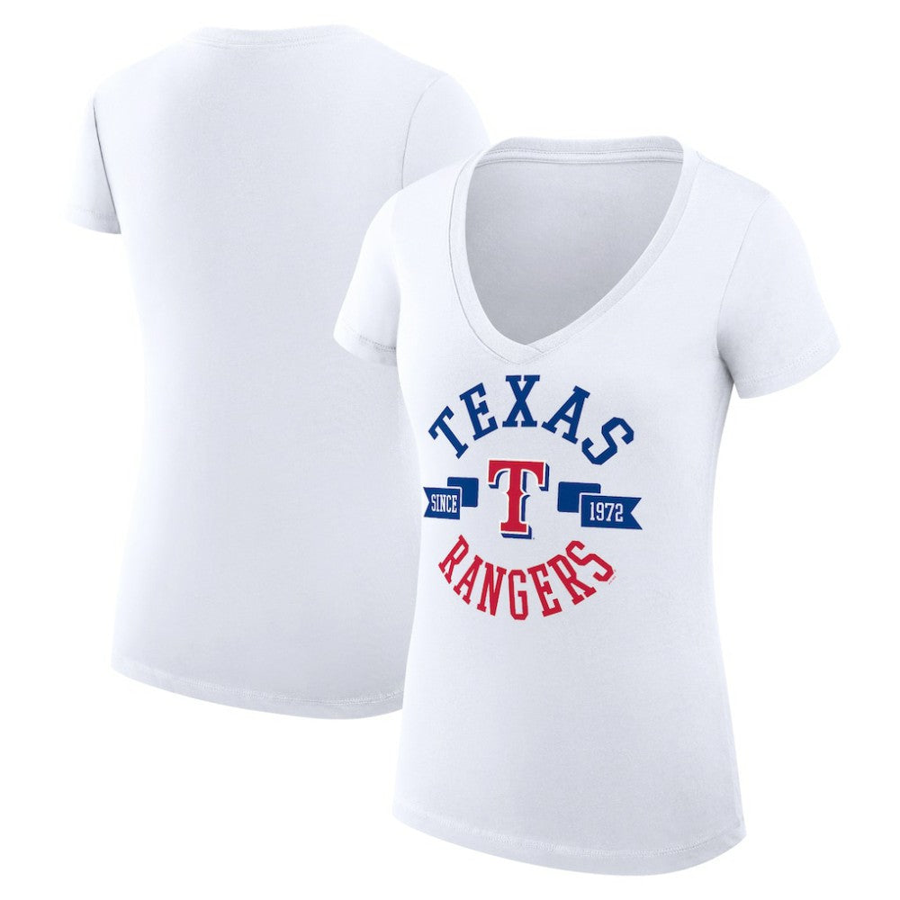 Texas Rangers G-III 4Her by Carl Banks Women's Super-Slim Fit Lightweight City Graphic V-Neck T-Shirt White
