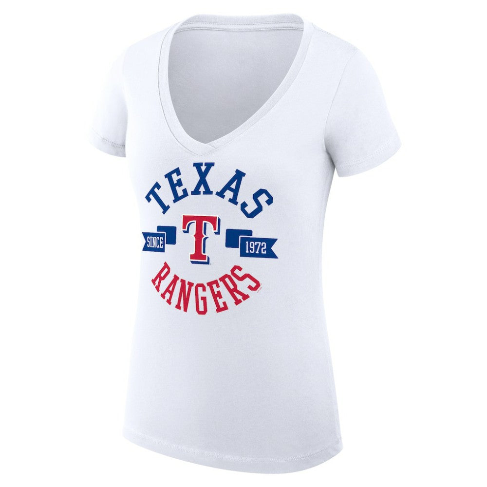 Texas Rangers G-III 4Her by Carl Banks Women's Super-Slim Fit Lightweight City Graphic V-Neck T-Shirt White