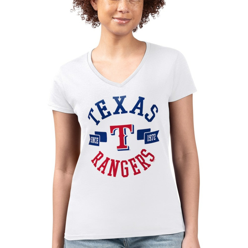 Texas Rangers G-III 4Her by Carl Banks Women's Super-Slim Fit Lightweight City Graphic V-Neck T-Shirt White