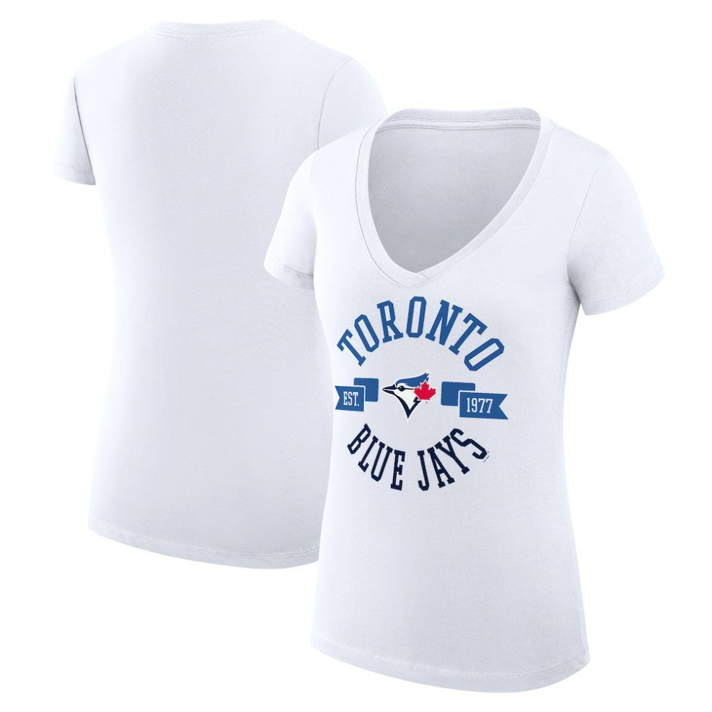 Toronto Blue Jays G-III 4Her by Carl Banks Women's Super-Slim Fit Lightweight City Graphic V-Neck T-Shirt White