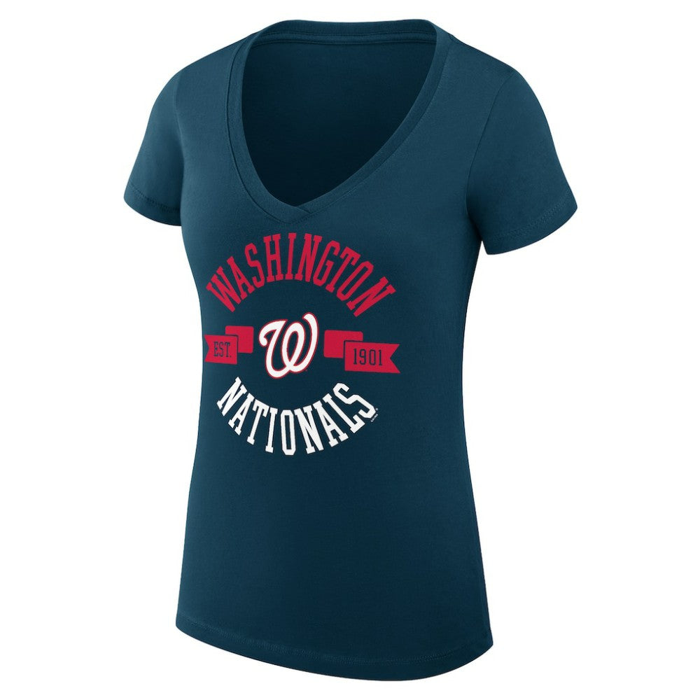 Washington Nationals G-III 4Her by Carl Banks Women's Super-Slim Fit Lightweight City Graphic V-Neck T-Shirt Navy