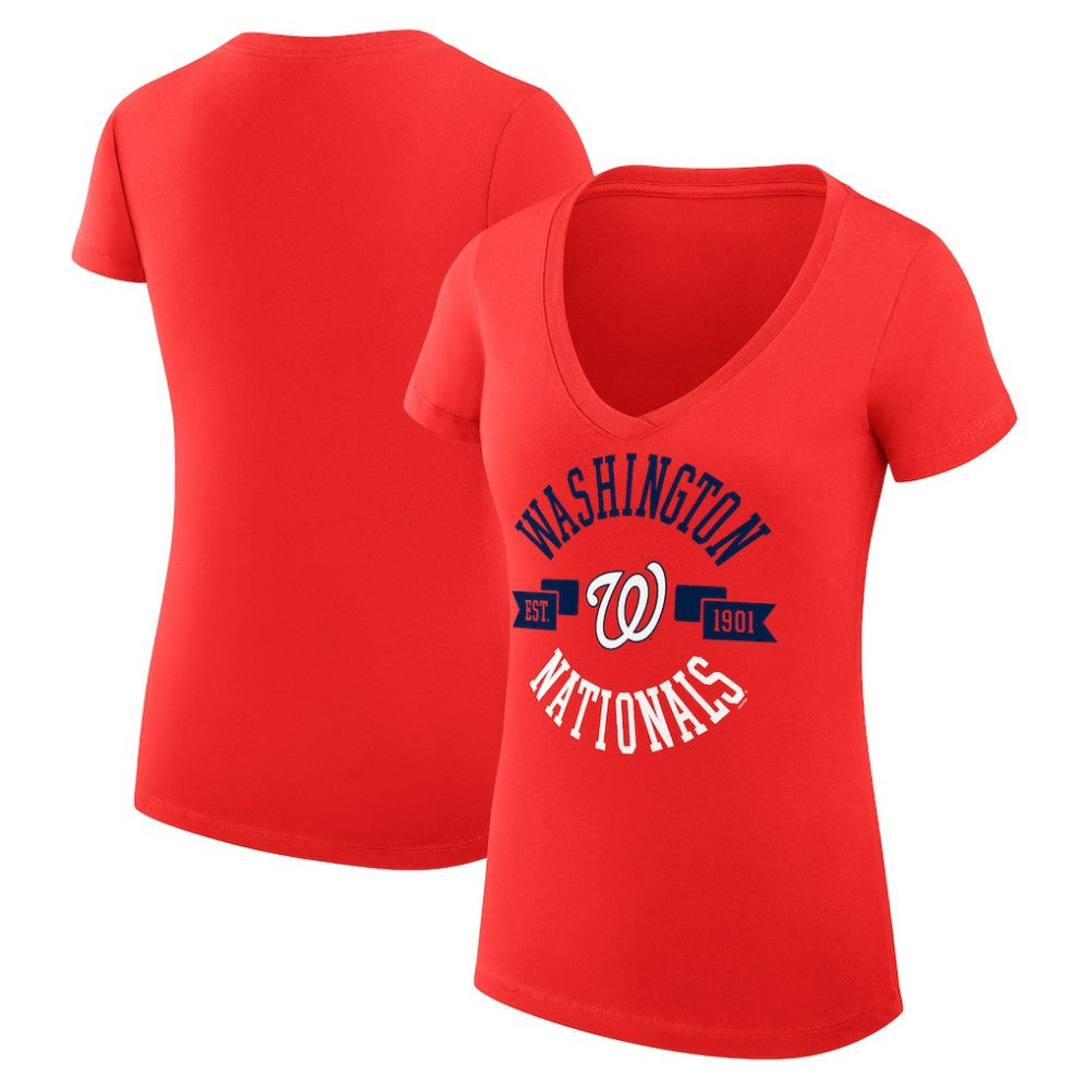 Washington Nationals G-III 4Her by Carl Banks Women's Super-Slim Fit Lightweight City Graphic V-Neck T-Shirt Red
