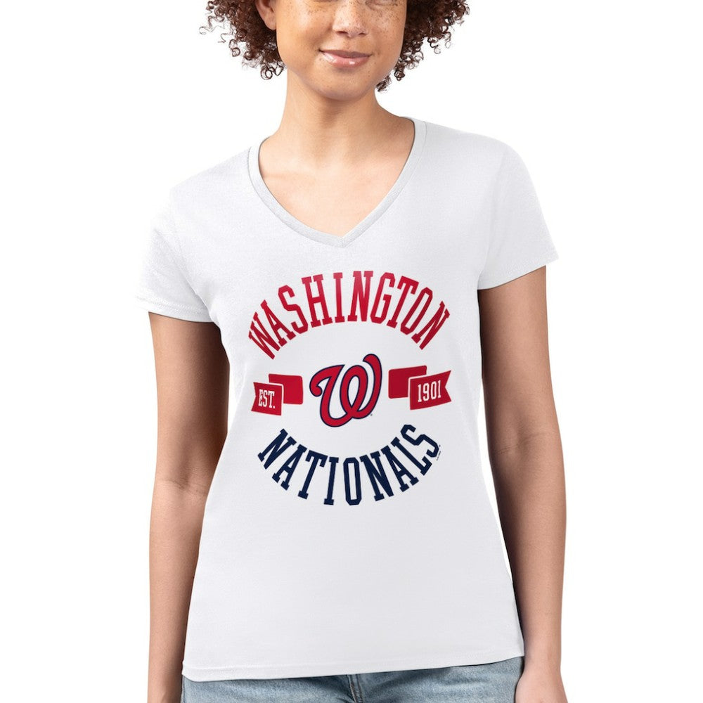 Washington Nationals G-III 4Her by Carl Banks Women's Super-Slim Fit Lightweight City Graphic V-Neck T-Shirt White