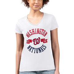 Washington Nationals G-III 4Her by Carl Banks Women's Super-Slim Fit Lightweight City Graphic V-Neck T-Shirt White